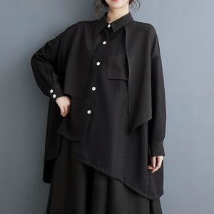 BLACK BACK SPLIT ASYMMETRIC DESIGN LONG SLEEVES SHIRT 1color M-8666