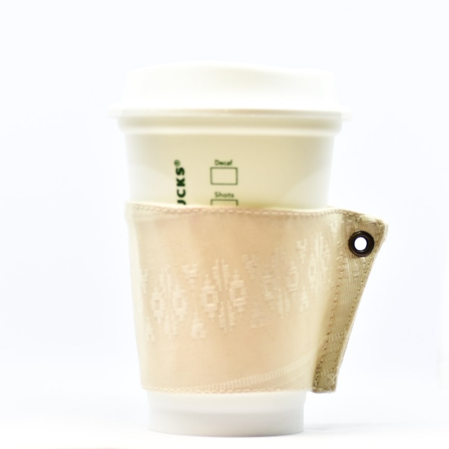 帯 カップスリーブ コーヒースリーブ リメイク 日本製 ベージュ 刺繍 - cup sleeve