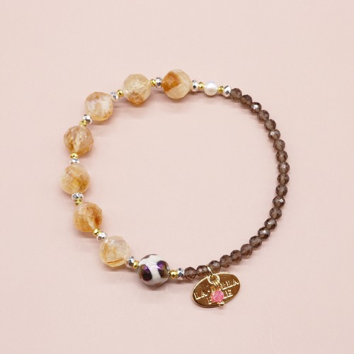 【Like a Honey Candy】亀甲天珠×シトリン×パール×スモーキークォーツ ブレスレット
