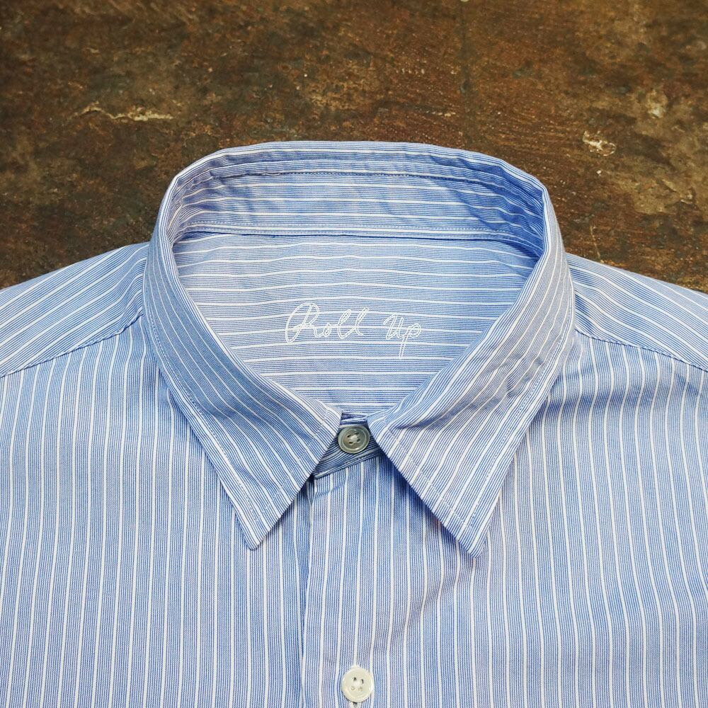 Porter Classic (ポータークラシック) ROLL UP STRIPE SHIRT (LOGO WHITE) -BLUE  ロールアップシャツ ストライプ ブルー [PC-016-2229]