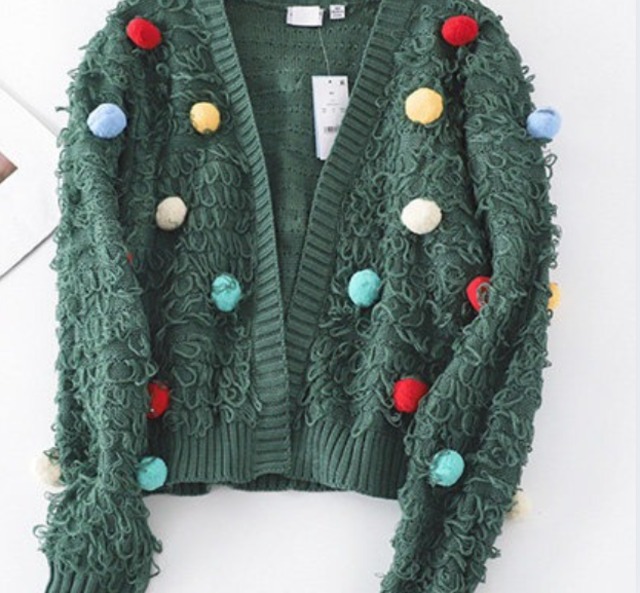 Short sweater with pom-poms(CF173)