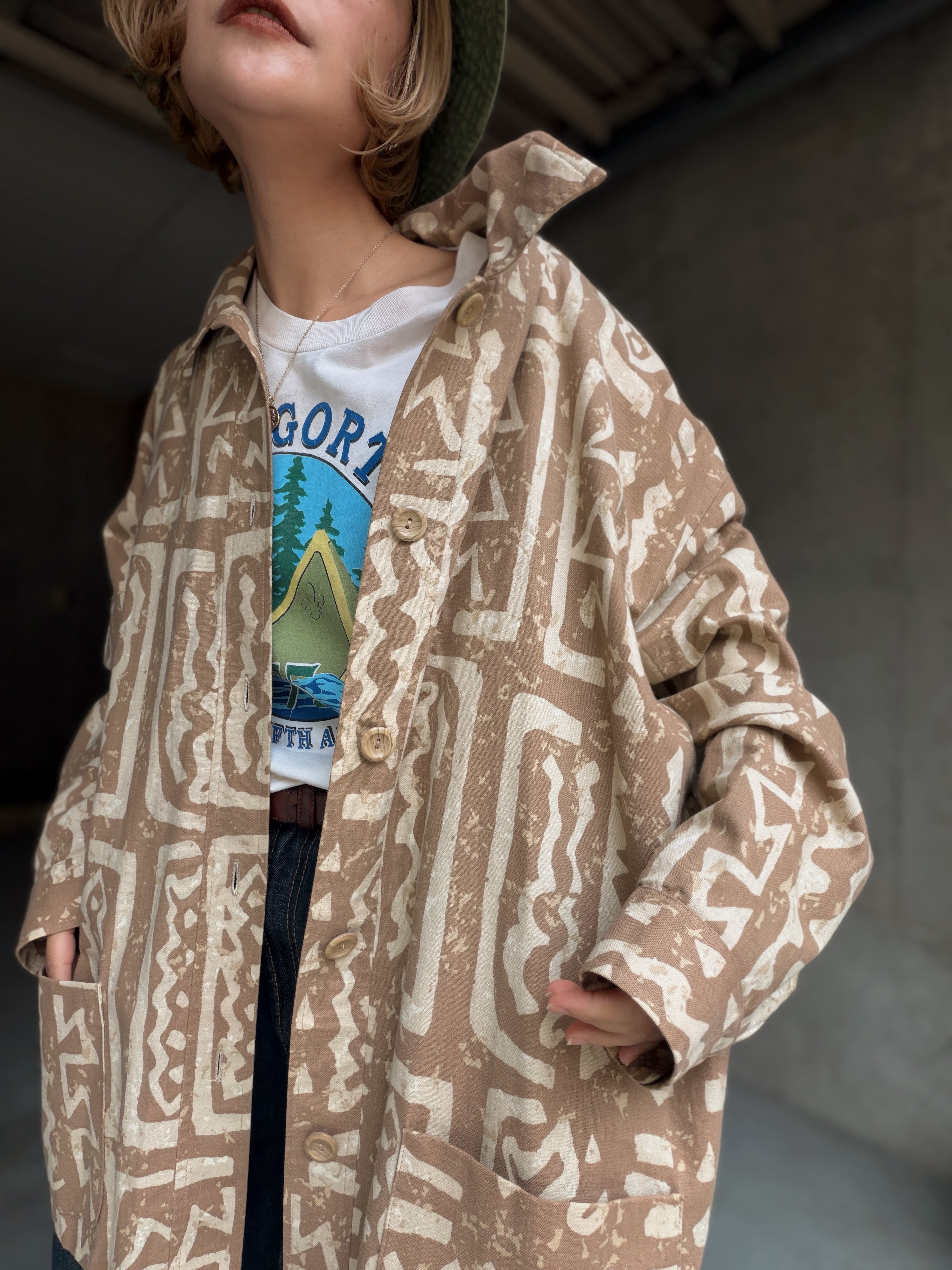 (OT1531)80's Brown Stone Studio All-over pattern coverall made in USA