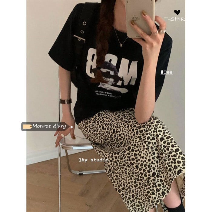 シャツ ルーズブラックTシャツ スプリングプルオーバー トップス 春物 モンロー86405613588