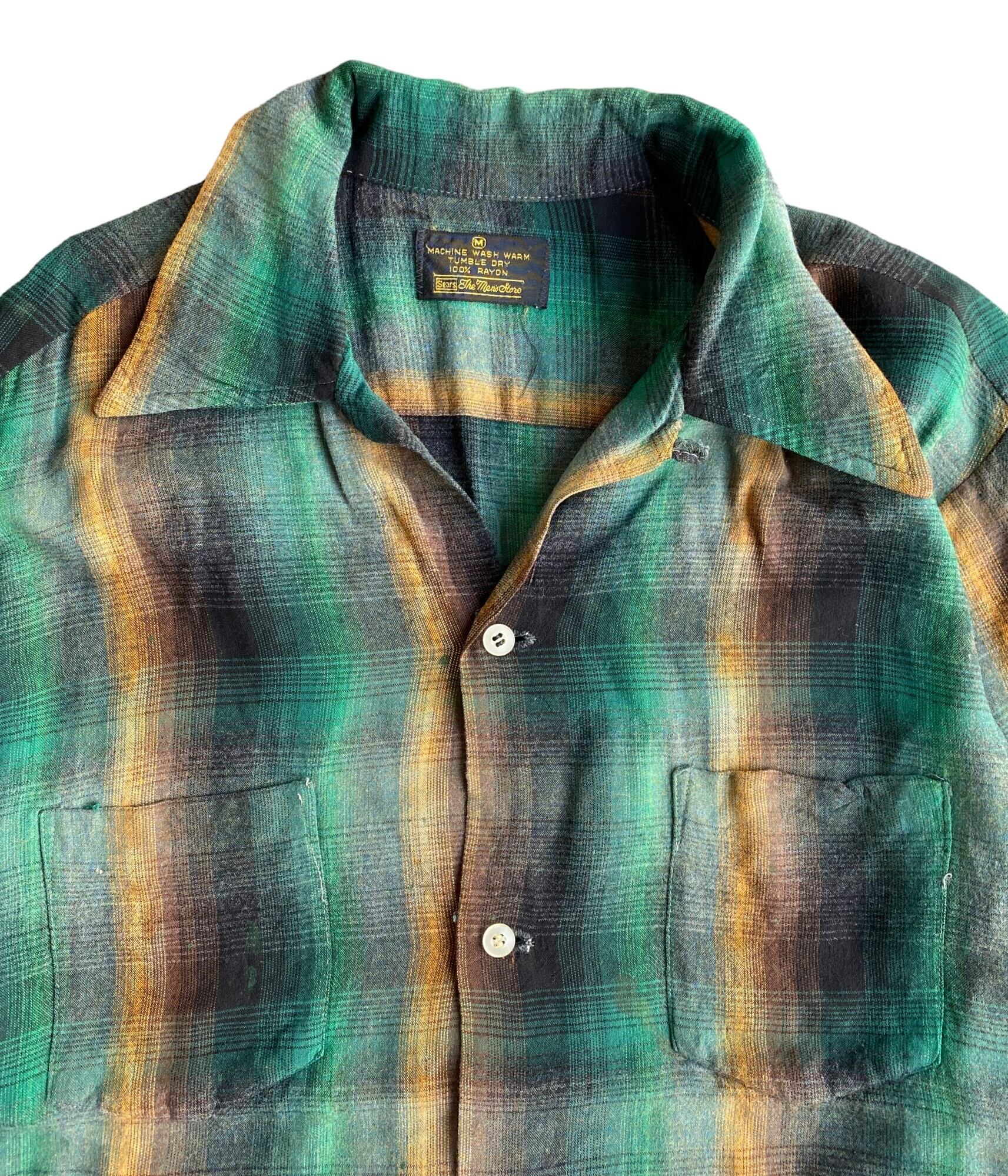 Vintage 60-70s M Rayon Ombre Check shirt -Sears- | BEGGARS BANQUET  