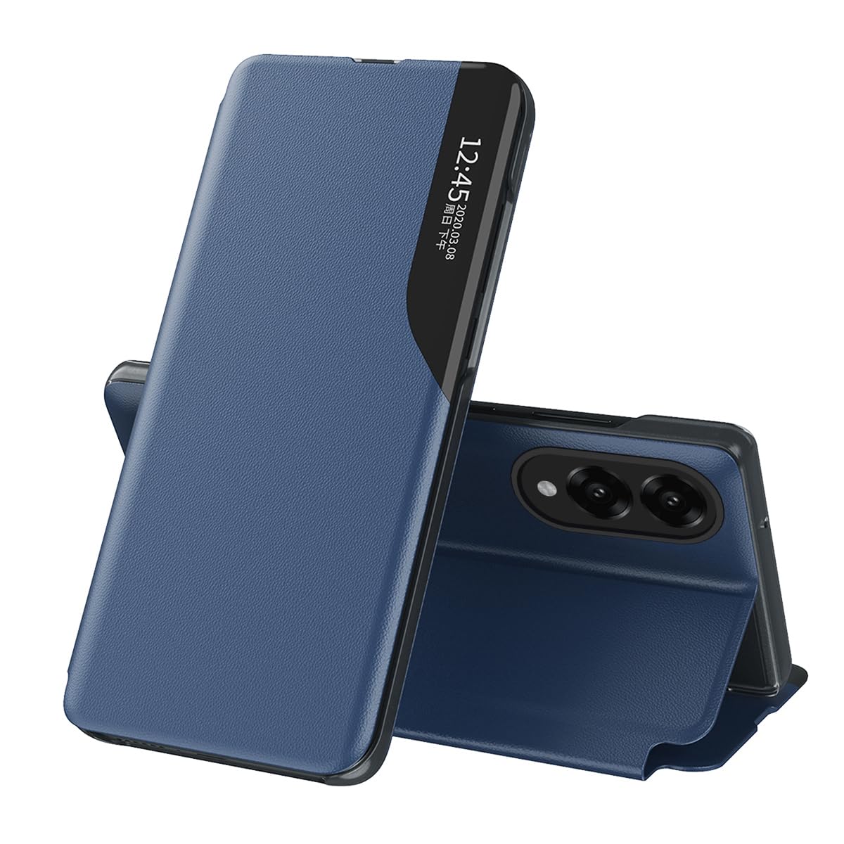 スマホ携帯ケース【iP 16e /17e専用】マグネット式レザー視窓 全包囲保護+ワイヤレス充電対応+スタンド機能+荔枝紋加工 手帳型 衝撃吸収 落下防止 人気 全面保護 二層構造 磁性技術 指紋防止 半透明 画面可視 薄型 軽量 面白い かわいい 反塵 Beautycatcher - 青