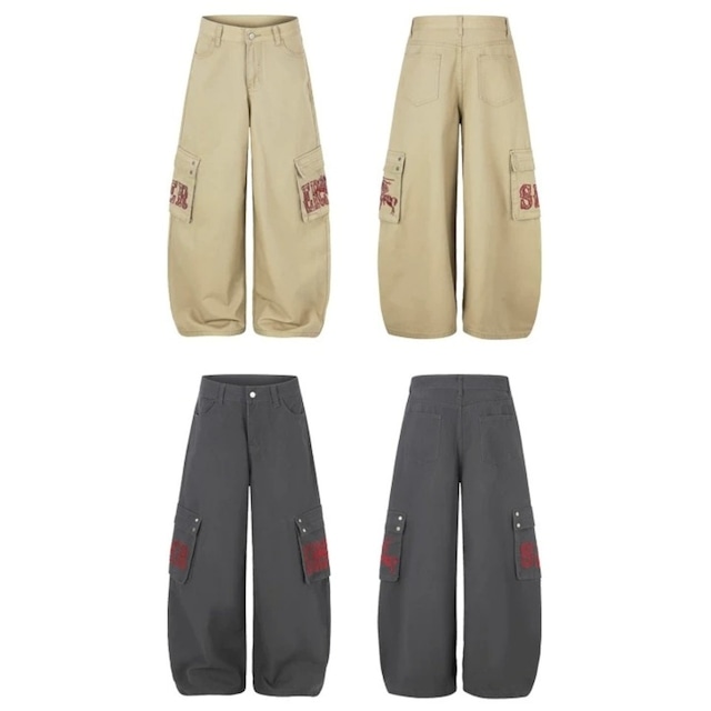 レタリングポケットボリュームシルエットカーゴパンツ 2col R02904