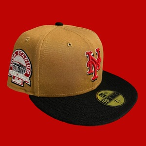 New York Mets 1964-2008 Shea Stadium New Era 59Fifty Fitted / Light Brown,Black (Red Brim)