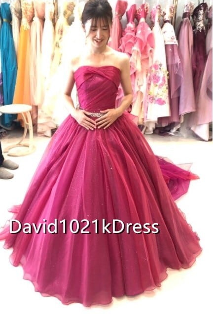 ビビッドピンク カラードレス 取り外し可能ラッフルフリル 挙式 前撮り | David1021k Dress powered by BASE