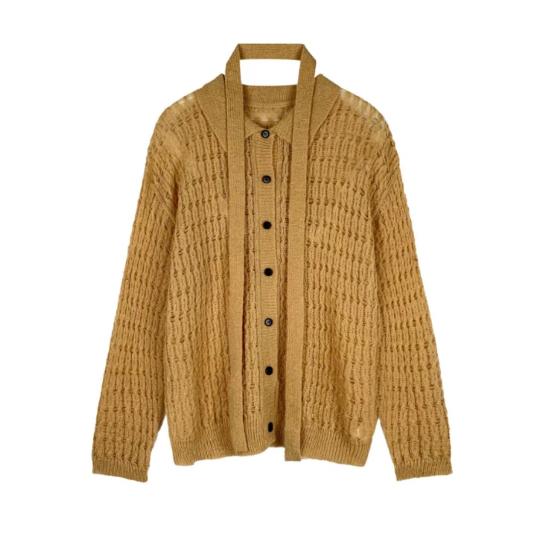 Sheer Knit Polo Cardigan