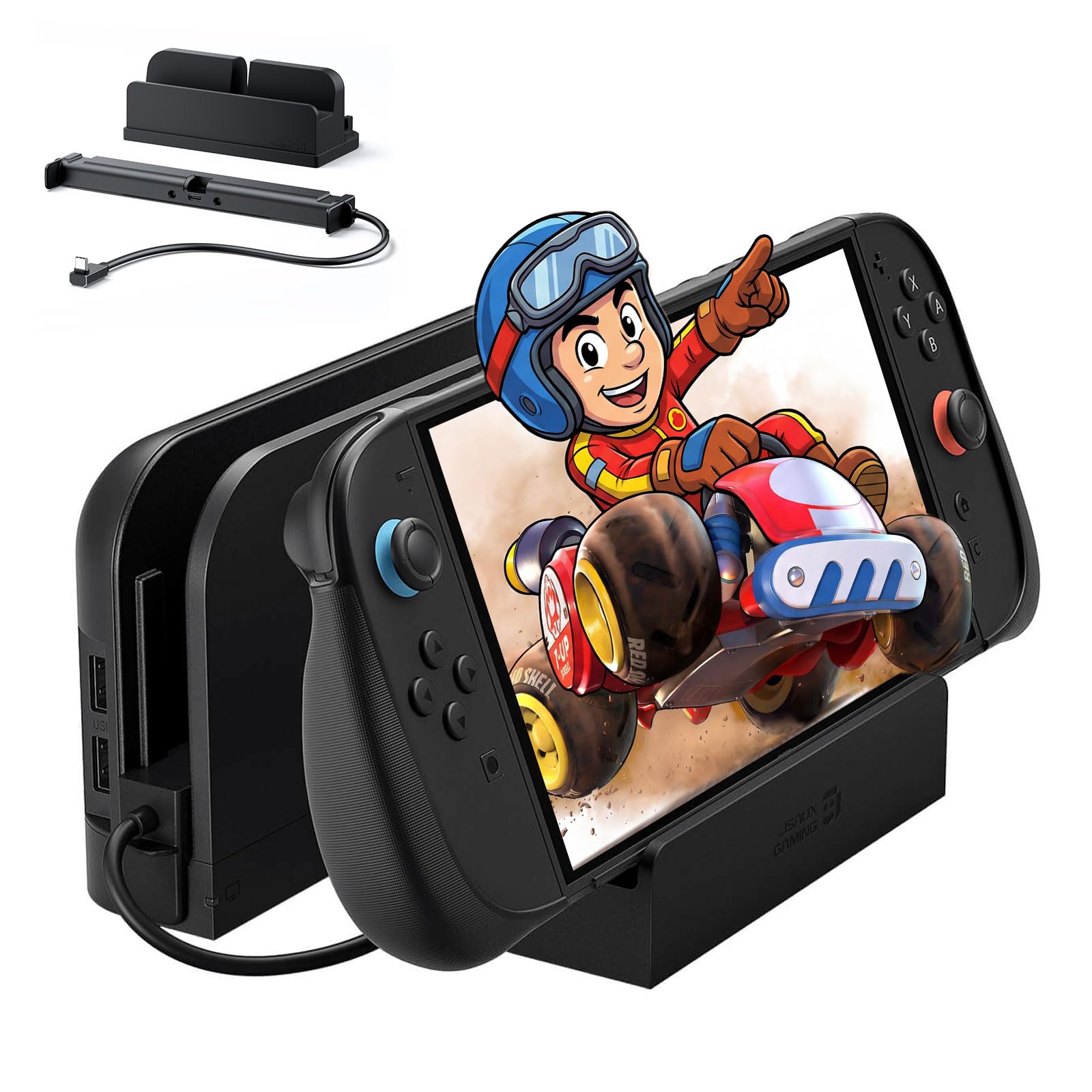 【在庫のみ】JSAUX Switch 2 Dock用 延長ケーブル スタンド付き 35cm USB C延長ケーブル 厚型保護ケース対応 急速充電 10Gbpsデータ転送 4K 60Hz映像出力 Dock機能1対1復元 パッシブ冷却