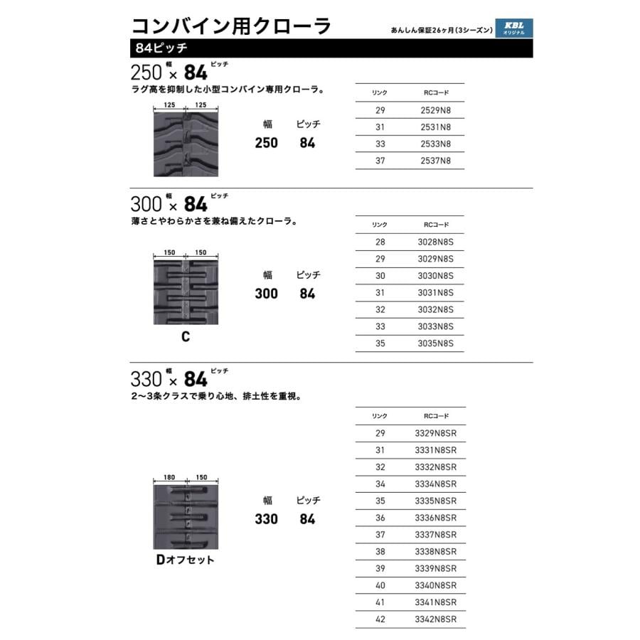 KBL 3340N8SR 幅330xピッチ84xリンク数40 SP穴位置180-150 コンバイン用ゴムクローラ 1本 ANKGLID Power  (アングリッドパワー)