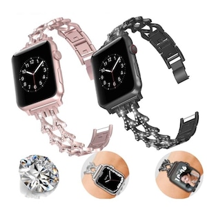 Y字デザイン ラインストーン ブレスレット ゴージャス 切り替え アップルウォッチ 替えベルト ★Apple Watch belt 38mm/41mm/42mm/40mm/44mm/45mm ★ [MO083]