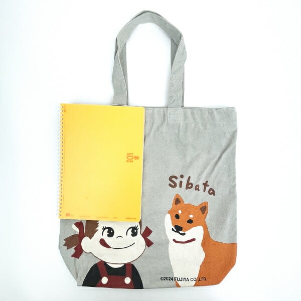 ペコちゃん ペコとしばた ファスナー付A4トートバッグ (グレー