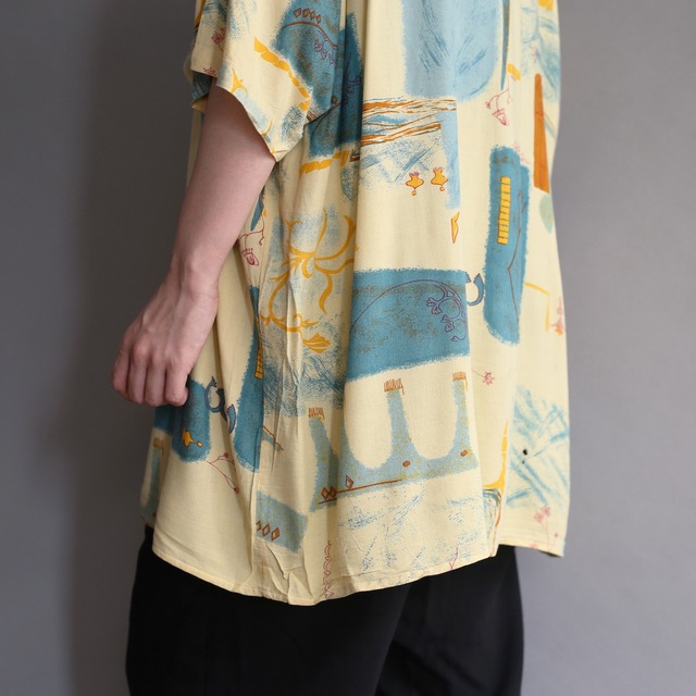 flower and art pattern h/s rayon shirt