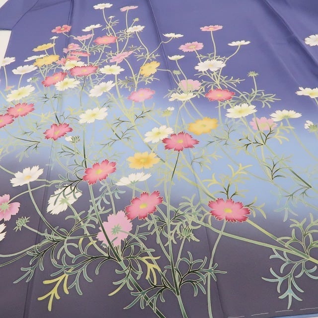 新品 鈴乃屋謹製 手描き友禅 秋桜 コスモス“花の調べに心澄ませば今か 