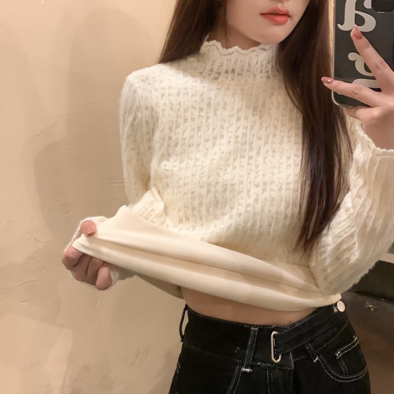 カラーレースシャツ オータムウィンタースタイルトップス ロング 秋物 冬物 1号婦人53530281866