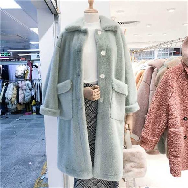 今年売れてます 通勤する 裏起毛 厚手 スクエアネック イミテーションミンクファー 中・長セクション