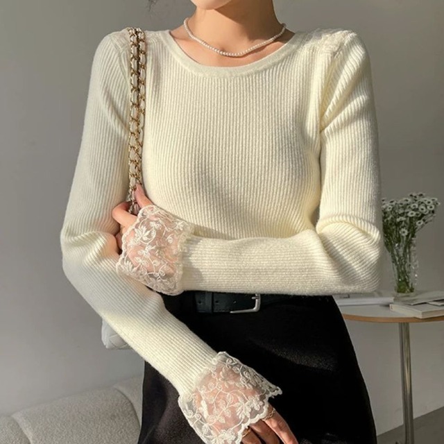 Lace cuff rib knit A1748