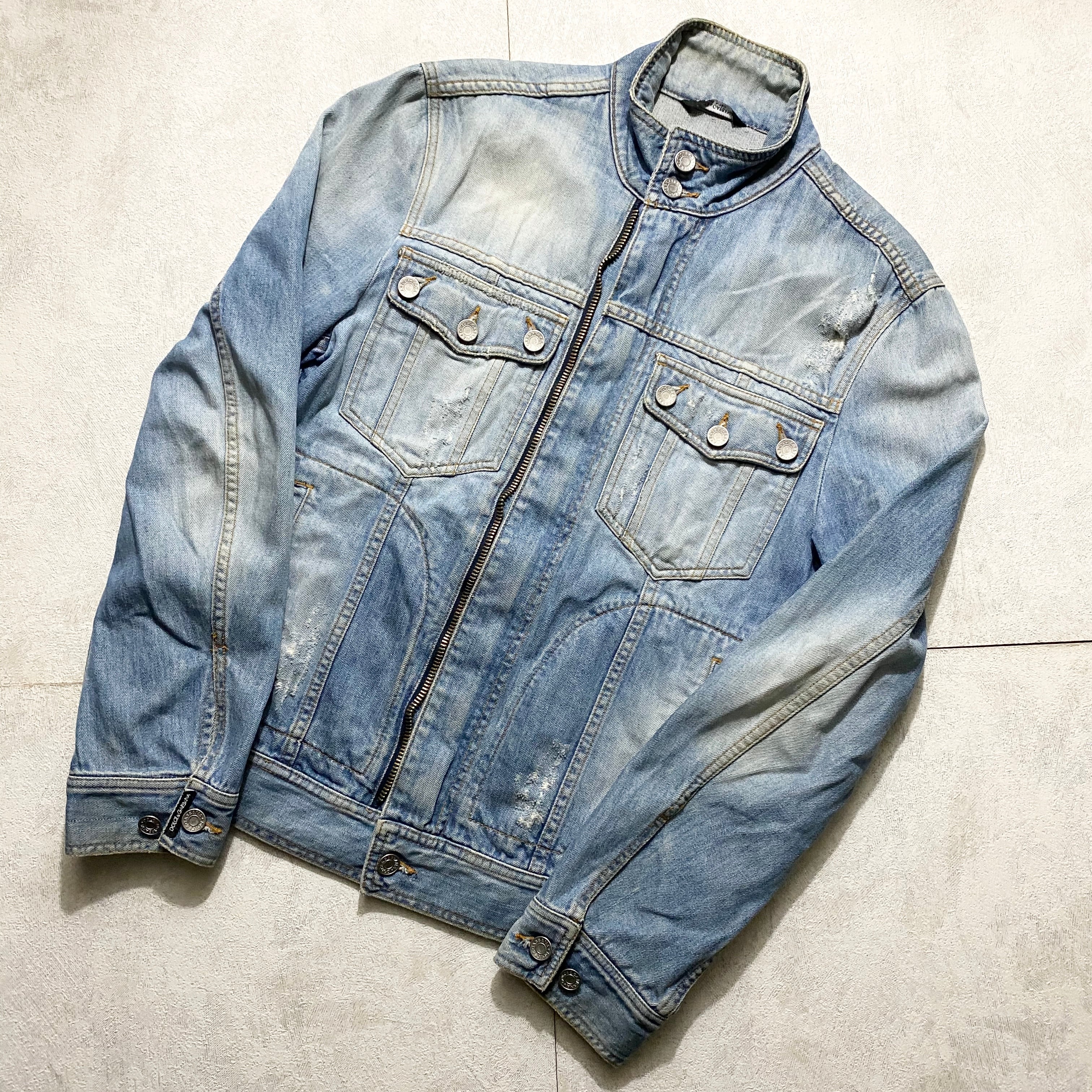 DOLCE&GABBANA double zip design stand collar denim jacket | NOIR  