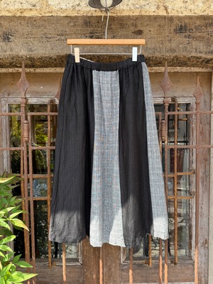 VLAS BLOMME | LINEN CLASSICAL CHECK COMBINATION SKIRT