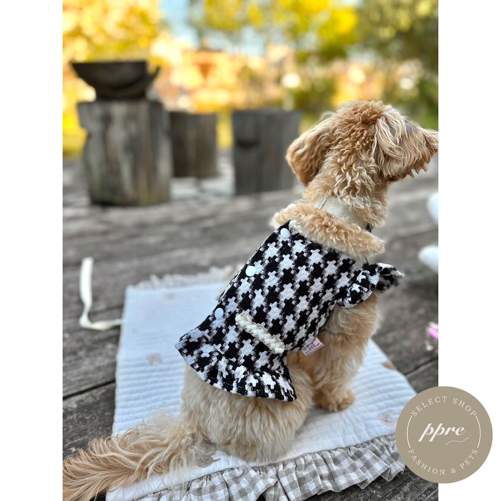 エレガント ツイード トップス 犬服 ドッグウエア 秋冬 千鳥柄 ボタン