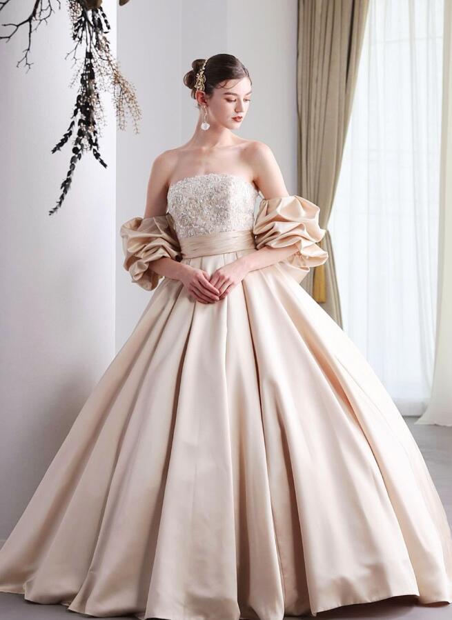 豪華！グリーンドレス 取り外し パフスリーブ ふっくら柔らかなバック  