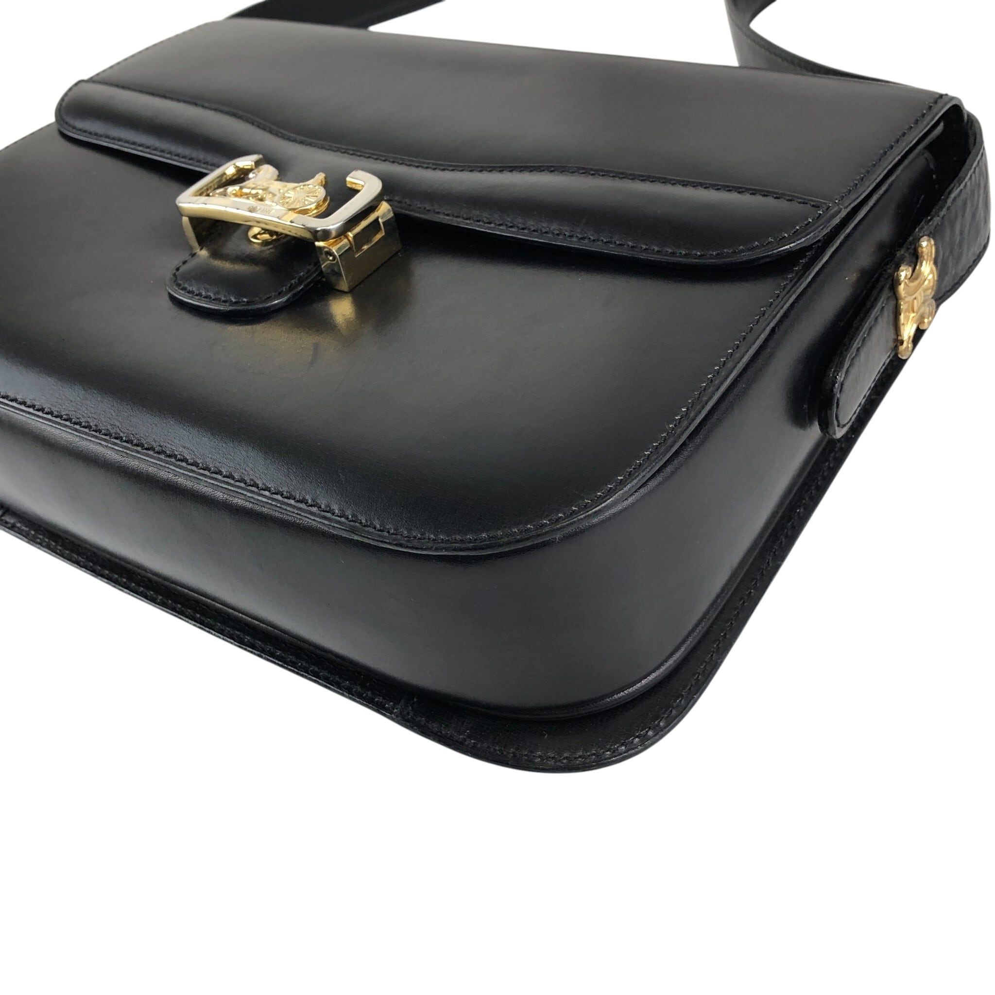 CELINE セリーヌ ショルダーバッグ ブラック 馬車 ブラゾン レザー