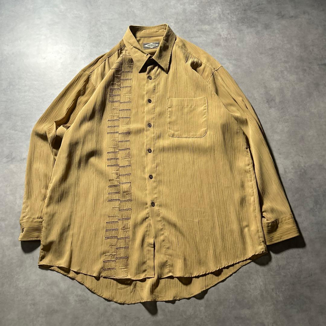 ヴィンテージ イエロー 切り替え ボーダー ワントーン デザイン シャツ