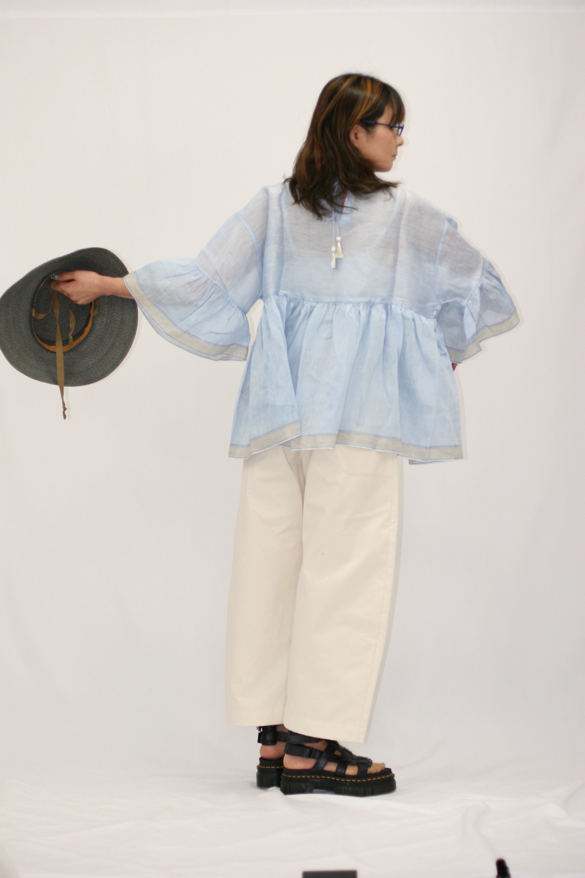 お値下げしますBUNONシルクブラウス BUNON(ブノン) Wide Sleeve Frill Blouse リネンシルク ワイドスリーブ