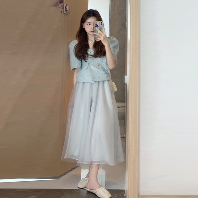 ショートスリーブシャツ サマースタンダードカラートップス ドレス レトロ 夏物 スクウェア 試着室54311974006