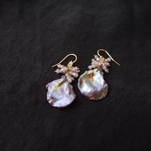 【K14gf】BIG Petal Pearl Earrings／Labradorite （ice gray）