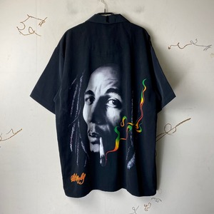 old BOB MARLEY print open collar polyester shirt
