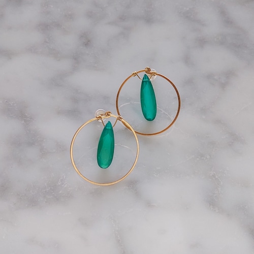 ももクロ玉井詩織さん着用 14kgf Green Onyx Circle stud pierced earrings / earrings