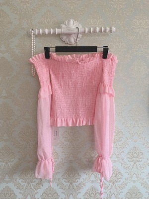 Chiffon-off shoulder tops~pink~