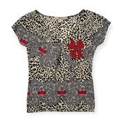 イタリア製 Blumarine ブルマリン ヒョウ柄 レオパード 半袖Tシャツ カットソー 42 /ストレッチ/ブルーベルジャパン