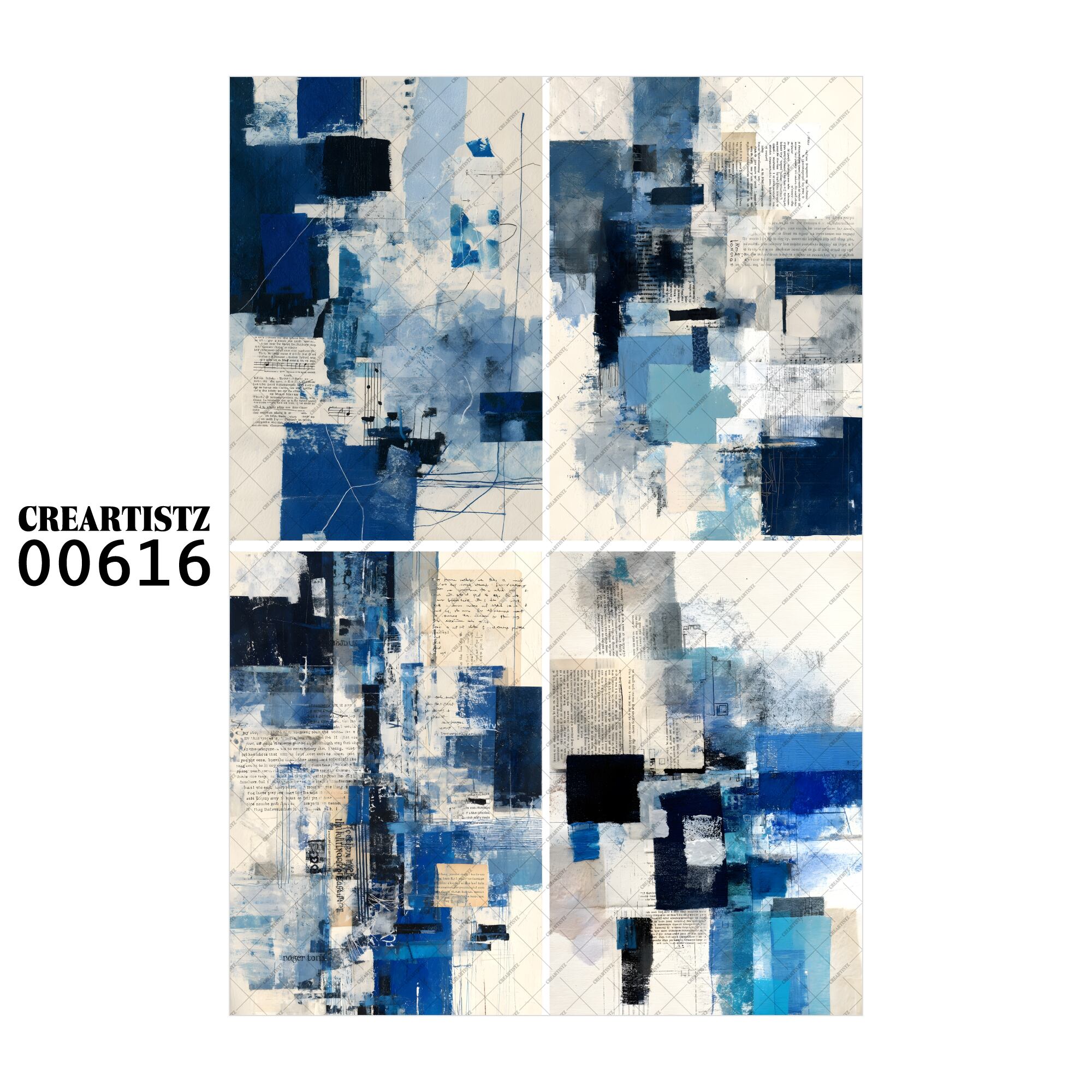 00616 背景 コラージュ素材 オリジナル 12枚セット (4種類×3枚) ペーパー/ステッカー CREARTISTZ