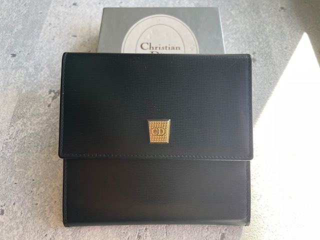 Christian Dior CDスクエアボタン レザーWホック折財布 ブラック クリスチャンディオール
