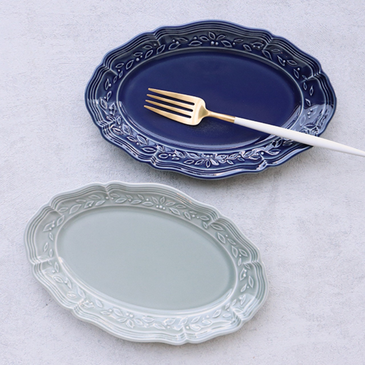 波佐見焼　ombre de fleur オリーブオーバル　（アズールネイビー・ロイヤルグレー）