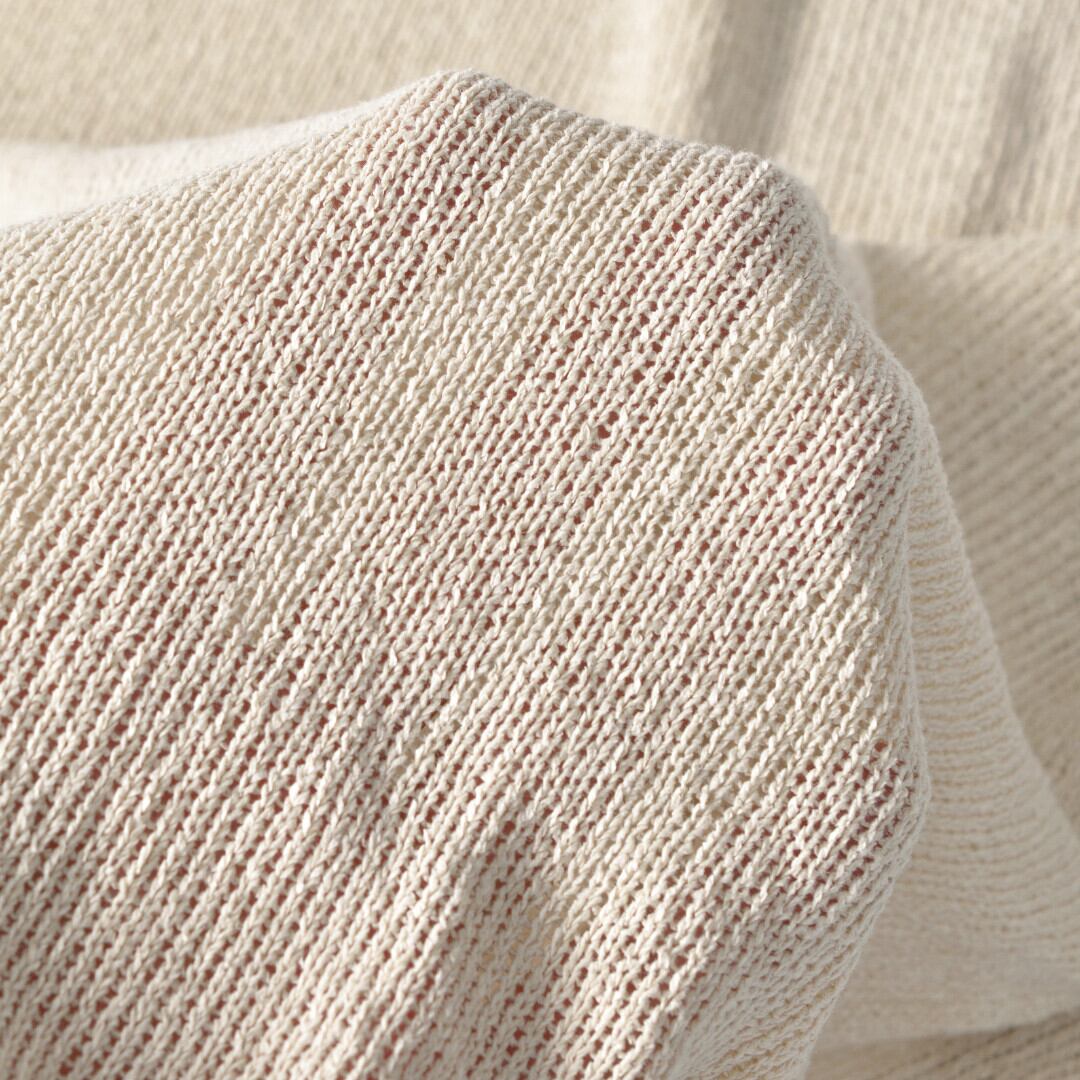 LinenYa リネンや as it is. 和紙クルーネック半袖ニット・ベージュ 和紙の風合いとドライなタッチがおススメのニットです