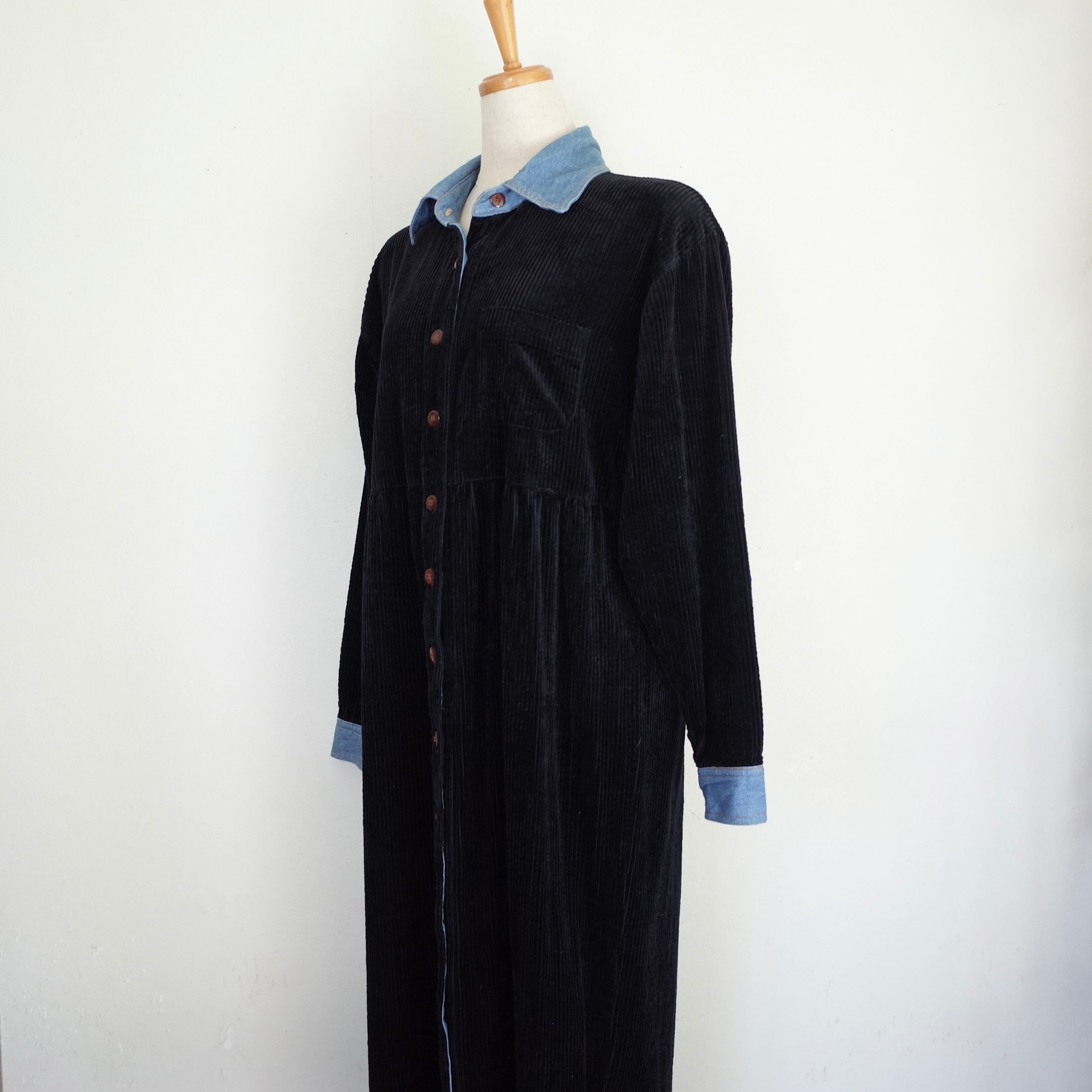 Dungaree collar corduroy dress
