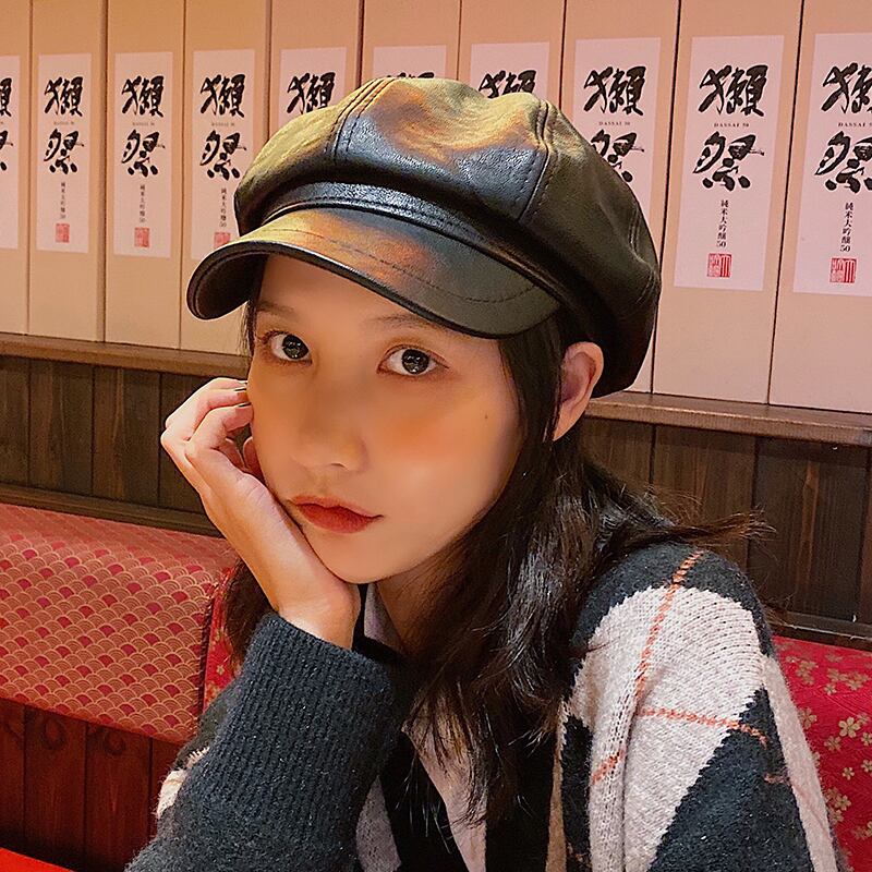 レザーオータムウィンタースタンダードレッド レトロ 帽子 秋物 冬物 ベレット ヘアアクセサリー ブラック・アイド・ピーズ10750060035