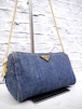 ◆ PRADA プラダ CANAPA カナパ  デニム クロスボディ ショルダー カメラ バッグ ポーチ ポシェット 紺x金◆クロスボディのレアモデル