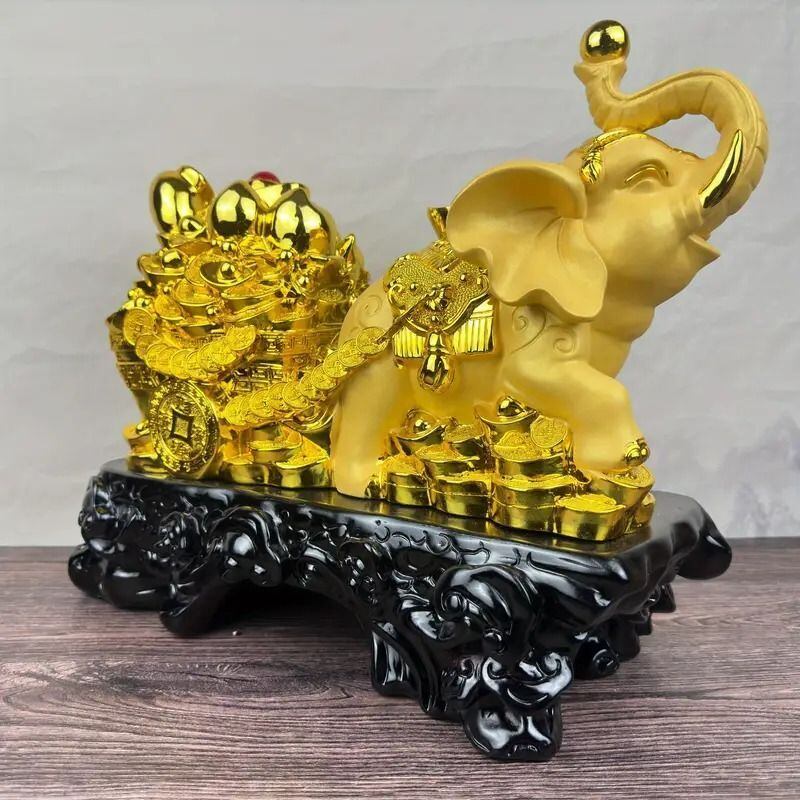 アジアン雑貨 象 ゾウ 置き物 タイ 金色装飾 幸運 本場物｜アジアン