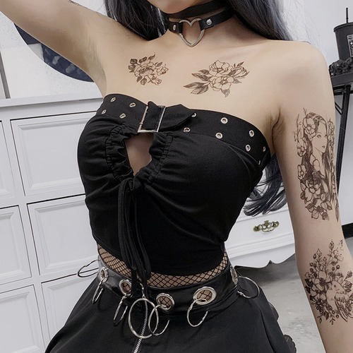 ✞✝✞ ショートトップス ギャザーストラップレス ✞✝✞ ゴスロリ SM ミリ 甘ロリ クラロリ 和ロリ エレガント 黒ロリ 姫ロリ 華ロリ AA-AA0823196