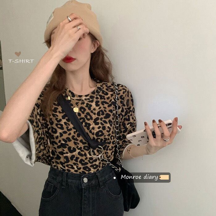 レオパードプリント柄スプリングスタイルTシャツ シャツ トップス 春物 モンロー39310933147