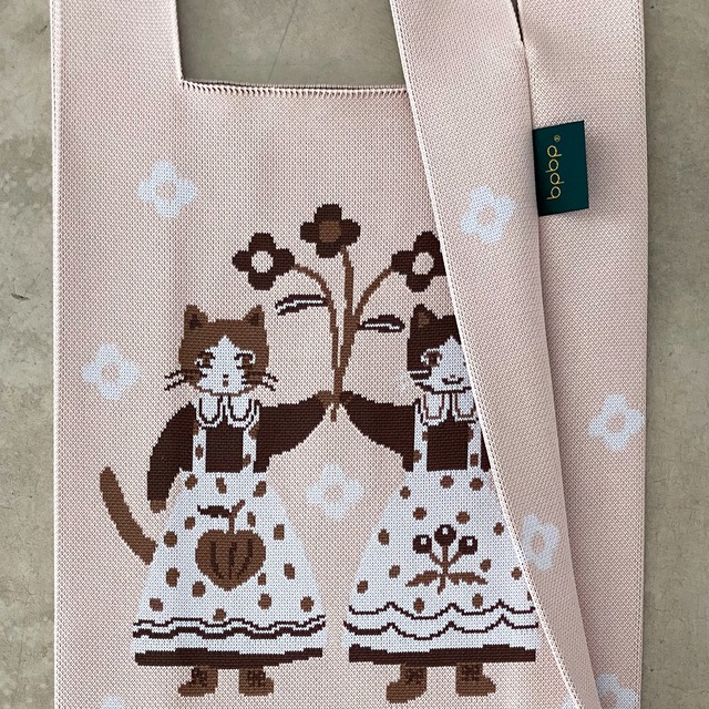【Aiko Fukawa】布川愛子 KNIT MARCHE BAG  お花を掲げる猫たち ニットマルシェバッグ