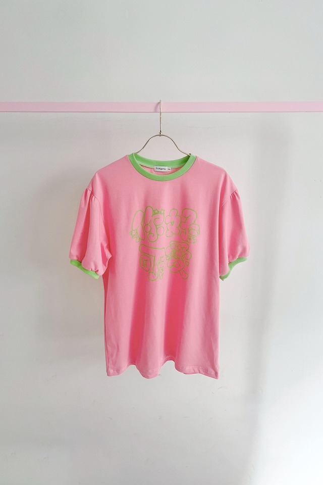 【 Only Two × frankygrow 】你好可愛 RINGER TEE / PINK - LL