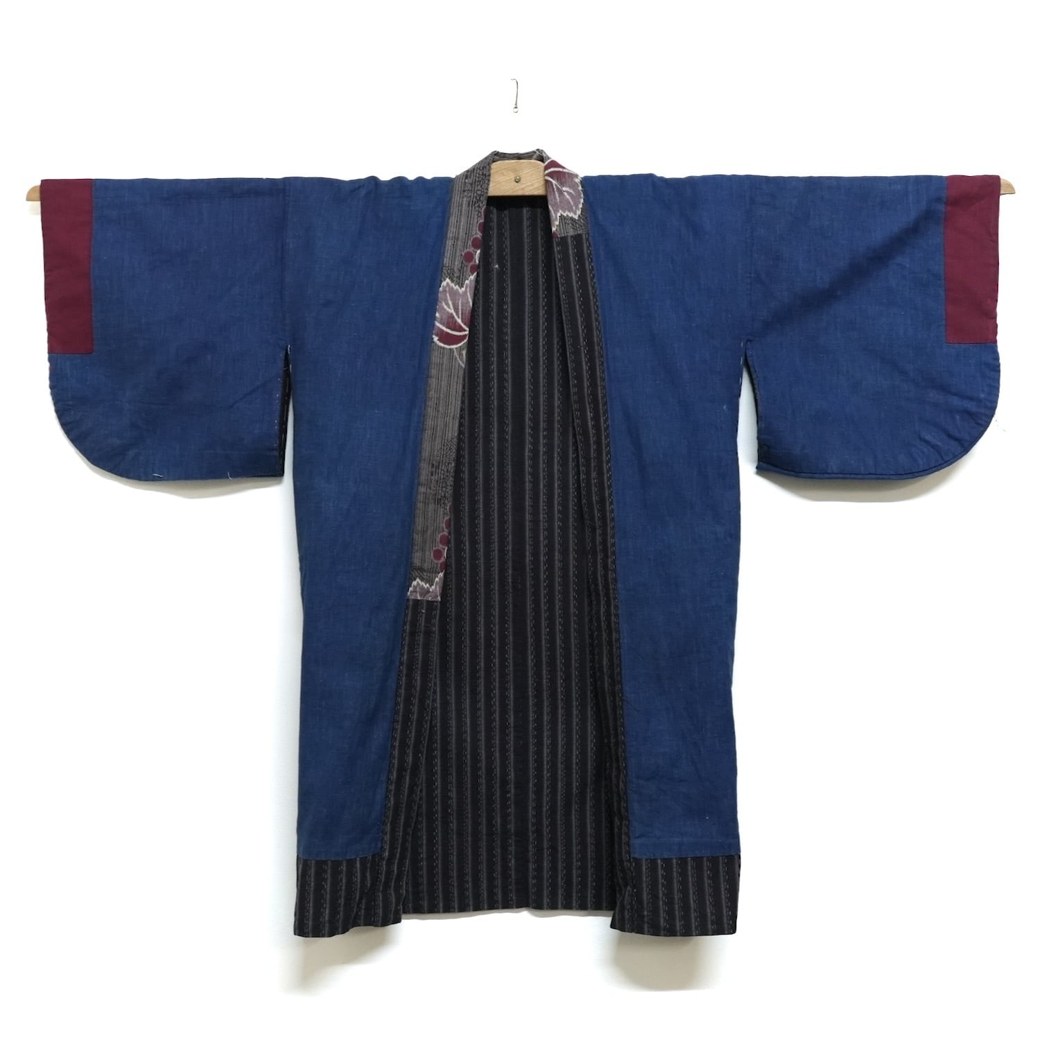 4362 野良着 半纏 藍染 縞木綿 藍無地 昭和レトロ ヴィンテージ 古布