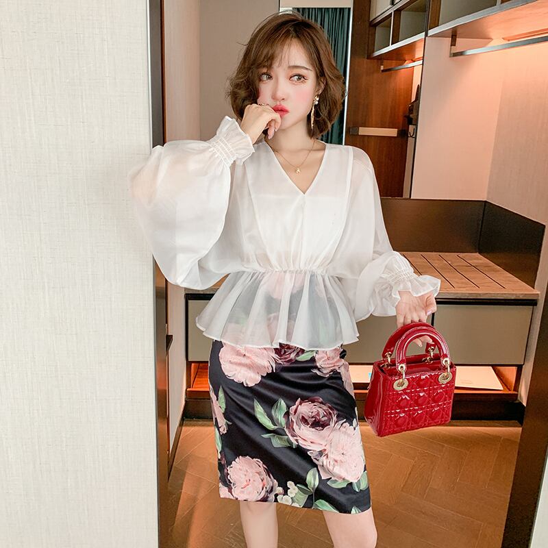 Vネックスリーブウェストトップス サマー ランタンスリーブ 夏物 MIUCO22829893949