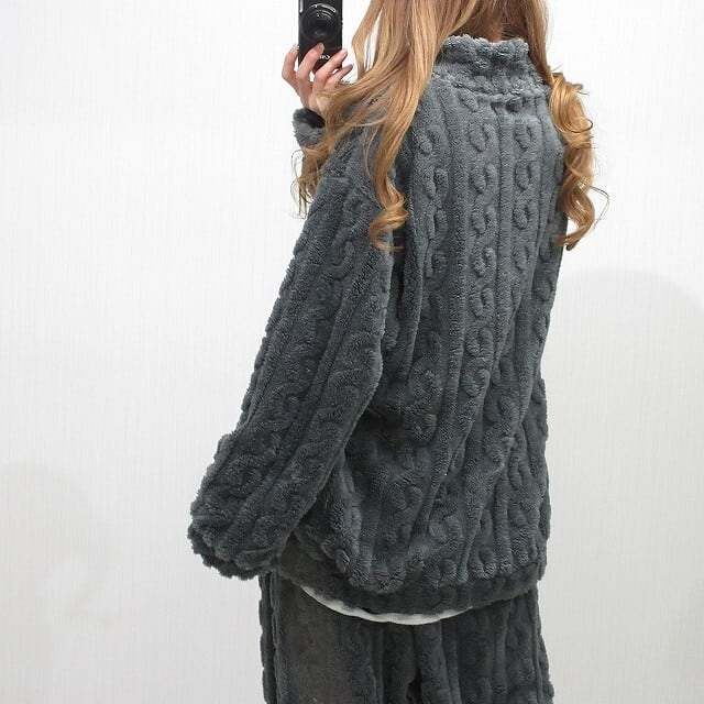 SET UP】エンボス 波柄シャギーボア もこもこ ボリュームボア